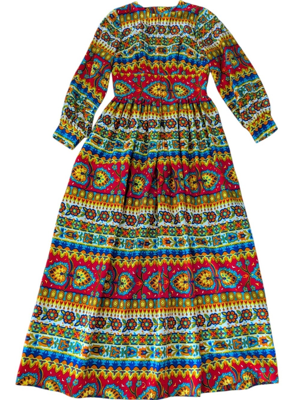 Vtg 60s Leland Of California Boho Long Sleeve Maxi Dress Hippie Multicolor - Picture 4 of 11